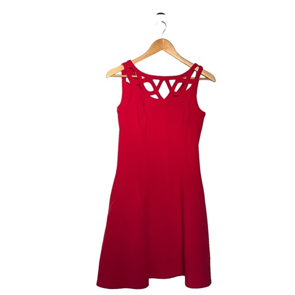WHITE HOUSE BLACK MARKET RED CUTOUT A-LINE DRESS 0 - Picture 3 of 10